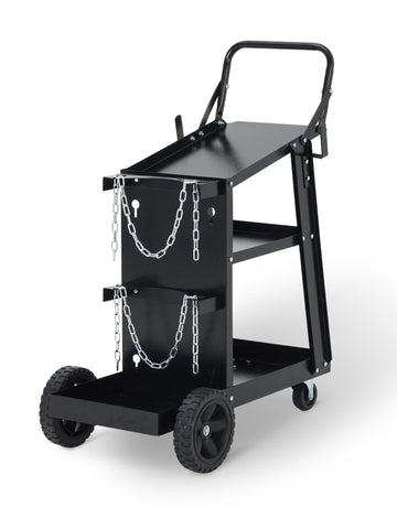 Carrello Saldatura Garvee 3 Ripiani con Ruote 360° e Fibbie Sicurezza, Acciaio Q235 Resistente Nero - Ideale per Festa del Papà in Officina e Cantiere