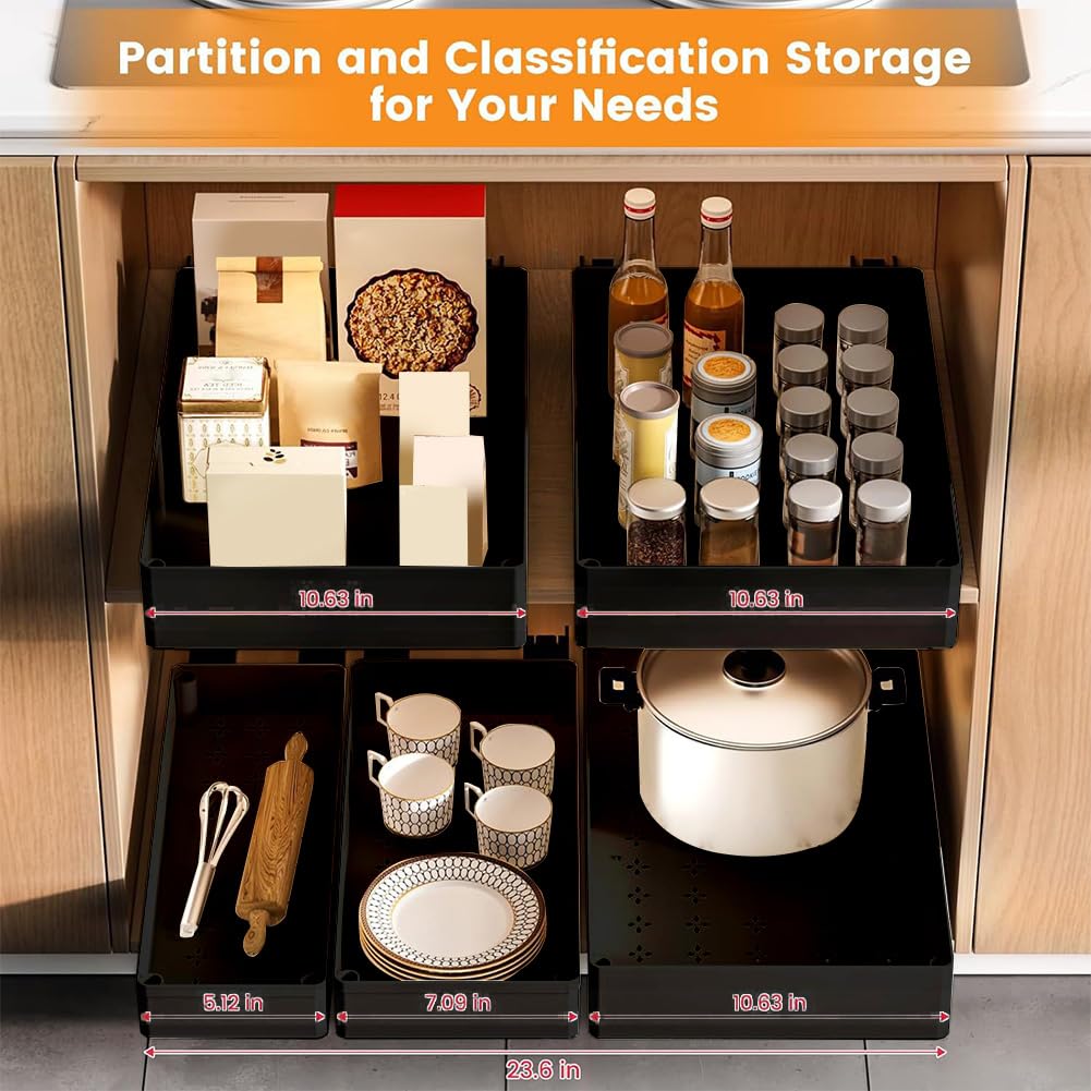 Organizzatore per armadio estensibile Garvee con guide in acciaio, 3 misure, spazio sottolavello per cucina e bagno, facile da installare, varie misure