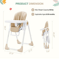 Seggiolone pieghevole Garvee per bambini dai 6 ai 36 mesi, leggero, cintura di sicurezza a 5 punti, vassoio rimovibile, beige, cucine piccole