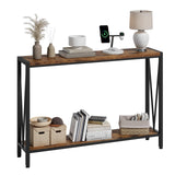 Tavolo consolle rustico Garvee da 42.9" grigio, a 2 livelli, in legno e metallo per soggiorno e corridoio, spazio per archiviazione, robusto - 