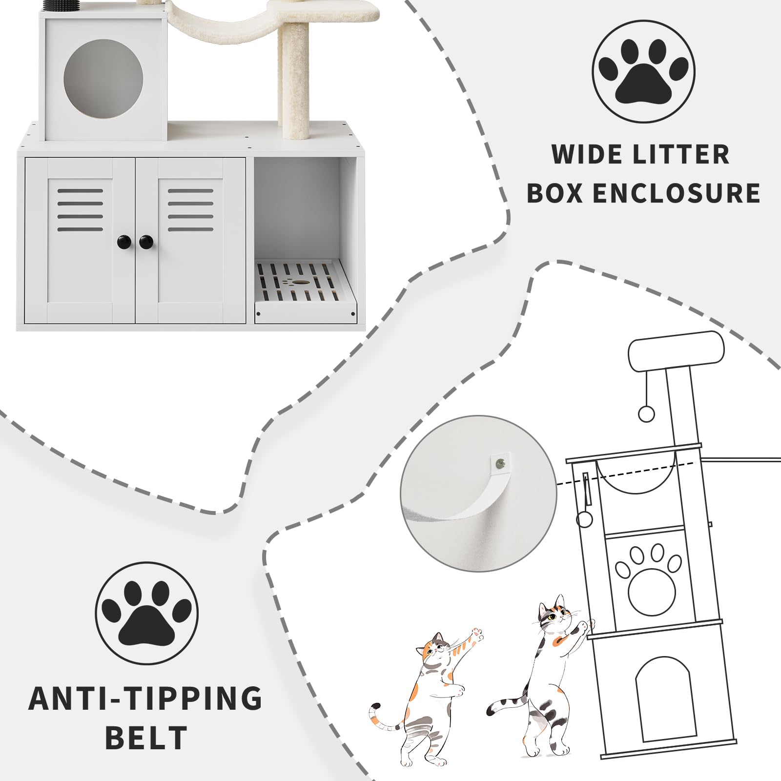 Garvee Cat House con tiragraffi e nascondiglio per lettiera, tiragraffi in sisal, più livelli, bianco, per soggiorno