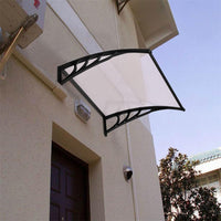 Pensilina Garvee per porta d'ingresso, tetto trasparente in ABS 100x80 cm, protezione da pioggia e raggi UV, staffa nera curva per uso esterno