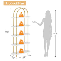 Scaffale ad arco Garvee da 71" con struttura in metallo a 5 ripiani, colore bianco marmo dorato, per soggiorno, ufficio, camera da letto, robusto e sicuro.