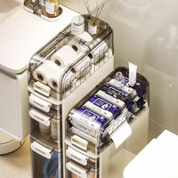 Mobiletto da bagno sottile Garvee a 4 ripiani con cassetti trasparenti e ruote per bagno e cucina, salvaspazio, impermeabile, ABS e PP, argento