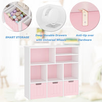 Libreria portaoggetti per bambini Garvee con 3 cassetti, ruote, MDF, rosa, per camera da letto e sala giochi, versatile, sicura
