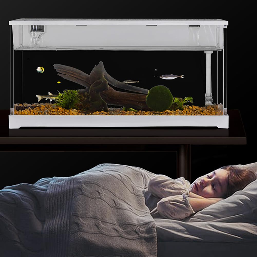Mini acquario in acrilico Garvee per pesci rossi con illuminazione a LED, filtro integrato, pompa silenziosa, cascata ossigenante, acrilico trasparente, dimensioni compatte, trasparente