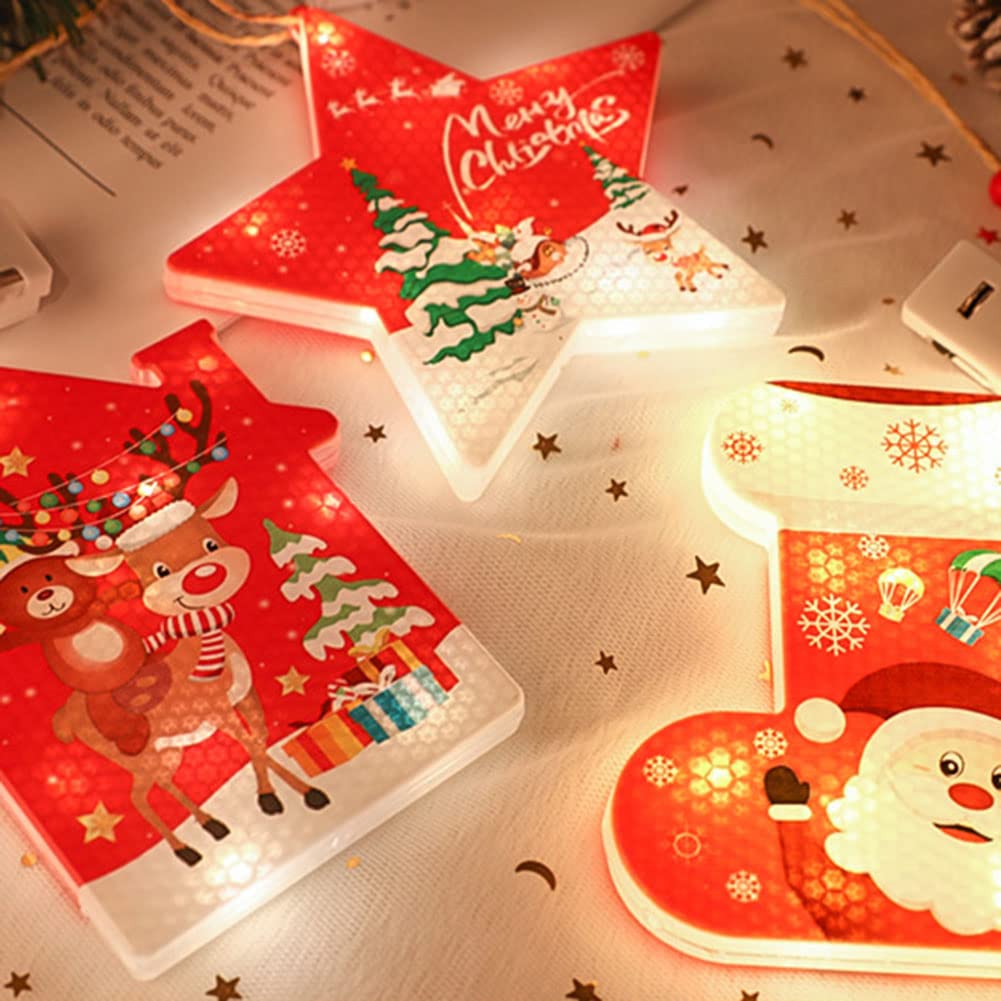 Garvee 6PCS Decorazioni Natalizie LED Fiocco di Neve e Pentagramma, Luci a Stringa, 6 Dimensioni, Materiale PS, per Albero di Natale e Feste