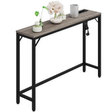 GARVEE Tavolo Consolle Stretto con Porta USB, 100x23x80 cm, Legno Vintage, Marrone e Nero, per Ingresso e Soggiorno - Grigio