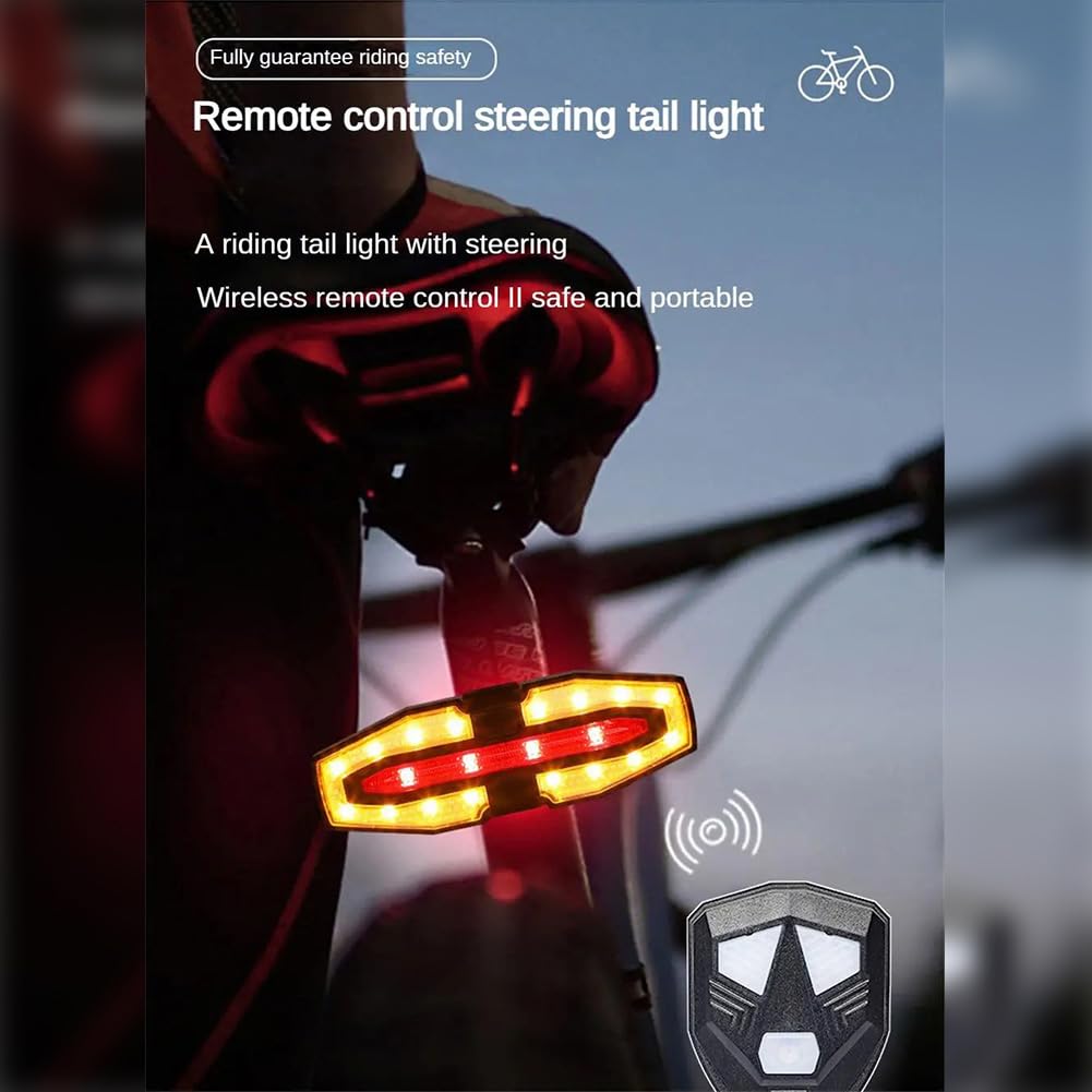 Luce Posteriore Bici Garvee con Indicatori Direzione, Freni e Allarme Antifurto Ricaricabile - Ideale per Festa del Papà, Nero, Ciclismo Urbano con Telecomando
