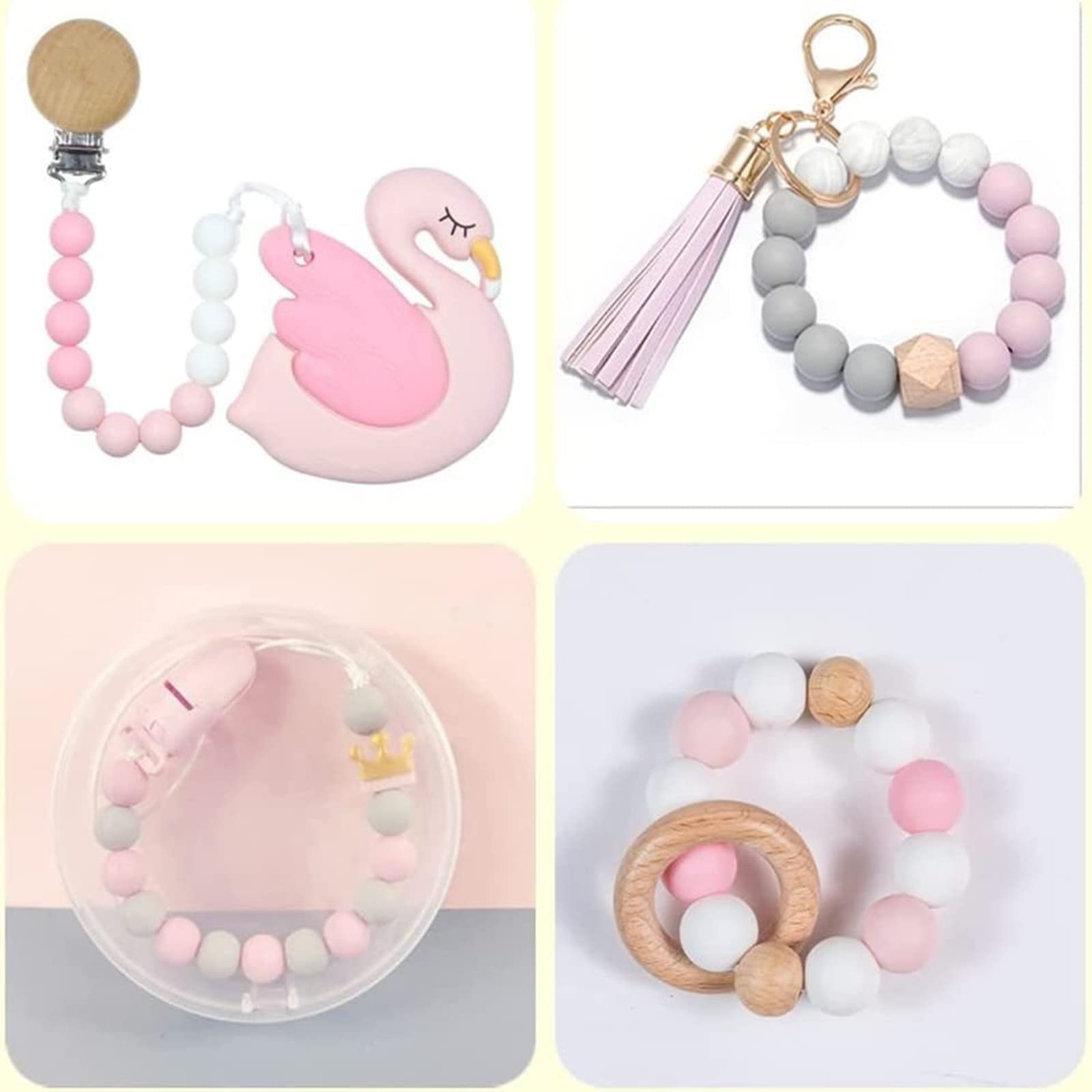 Set di perline in silicone Garvee da 95 pezzi, colori assortiti, con 80 perline rotonde (15 mm) e 15 perline poligonali (17 mm) per gioielli fai da te e portachiavi, con cavo da 2 m