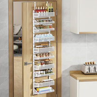 Porta spezie Garvee da appendere alla porta, portaoggetti da appendere alla porta a 10 ripiani, portaoggetti in metallo da appendere alla porta con ganci, organizer da appendere per cucina, dispensa, soggiorno, 41,5 x 13 x 154 cm, bianco