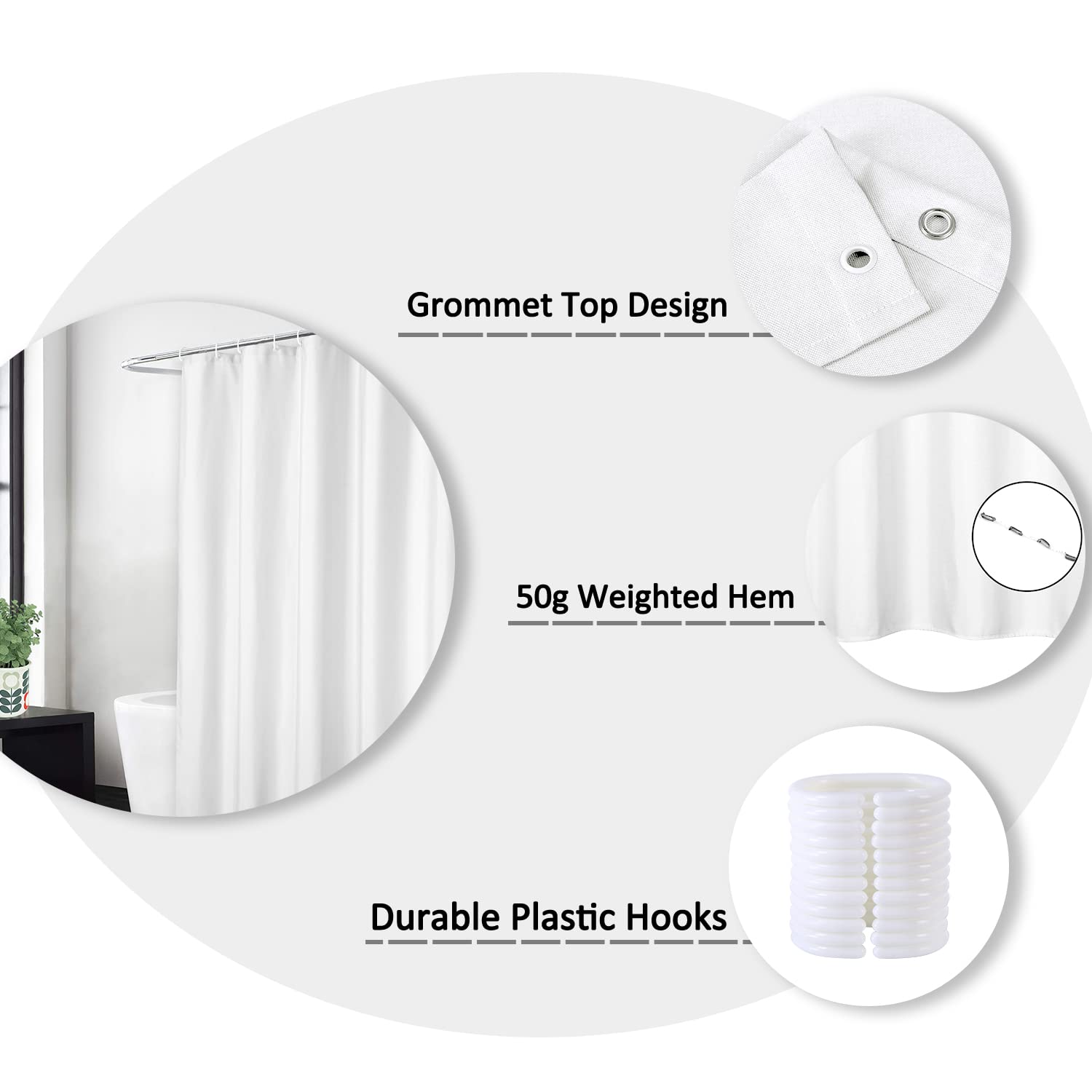 Garvee Schwerer Flachs-Leinen-Duschvorhang 240GSM, Wasserabweisend, Hotelstil, Polyester, Dunkelgrau, 152x200 cm