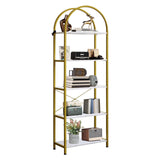 Scaffale curvo Garvee a 5 ripiani con struttura in metallo per soggiorno e ufficio, design moderno, robusto, salvaspazio, truciolato, antigraffio - 5 livelli - Bianco+Oro