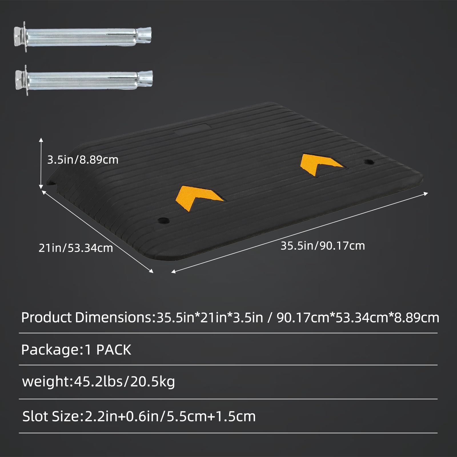 Rampa di soglia in gomma Garvee da 3,5", capacità di carico di 33.000 libbre, antiscivolo, portatile, robusta per sedie a rotelle e scooter, uso versatile, 35,5" L x 21" W x 3,5" H, nera