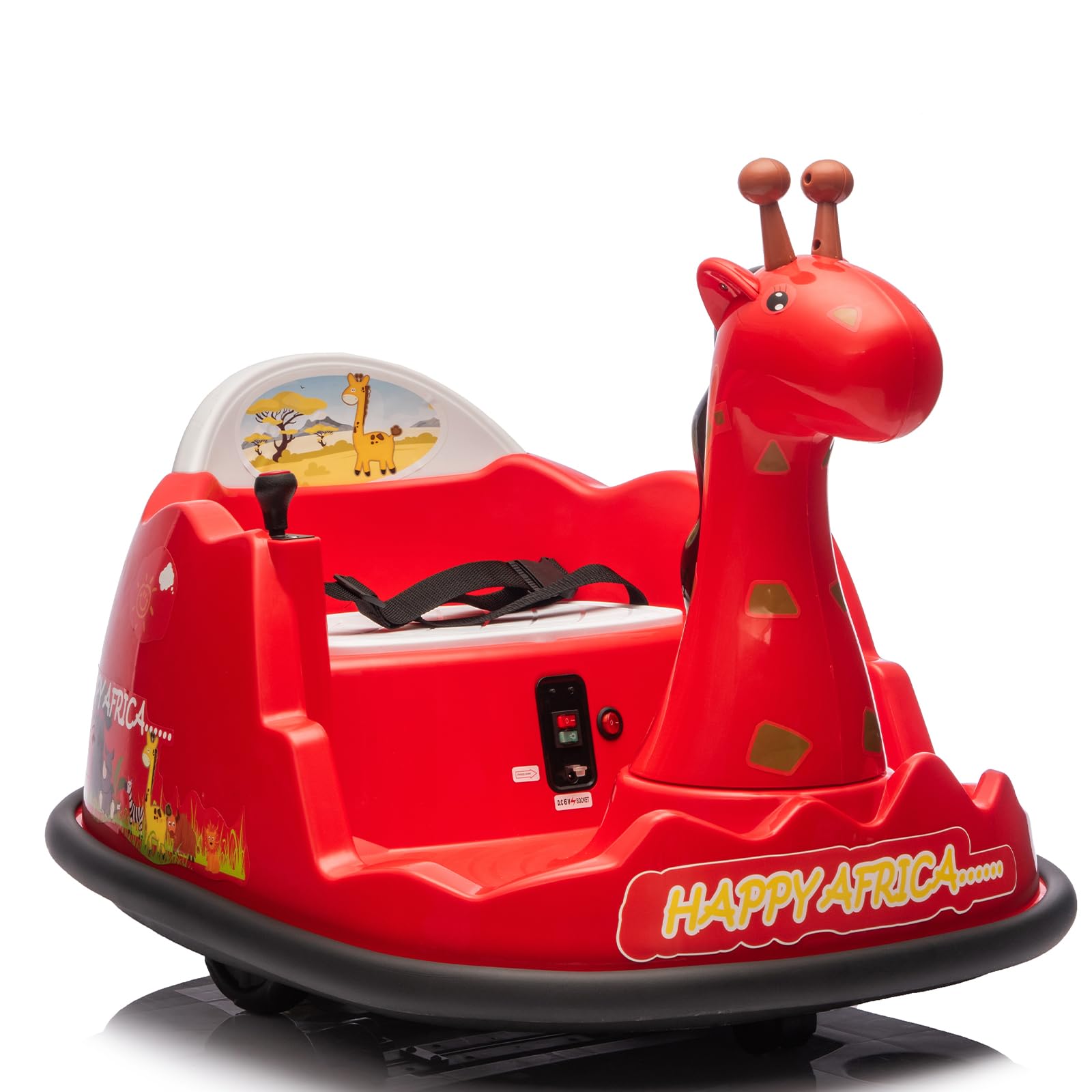 Auto elettrica per bambini Garvee Kids con rotazione a 360°, design a forma di giraffa, rossa con LED, per bambini dai 3 anni in su