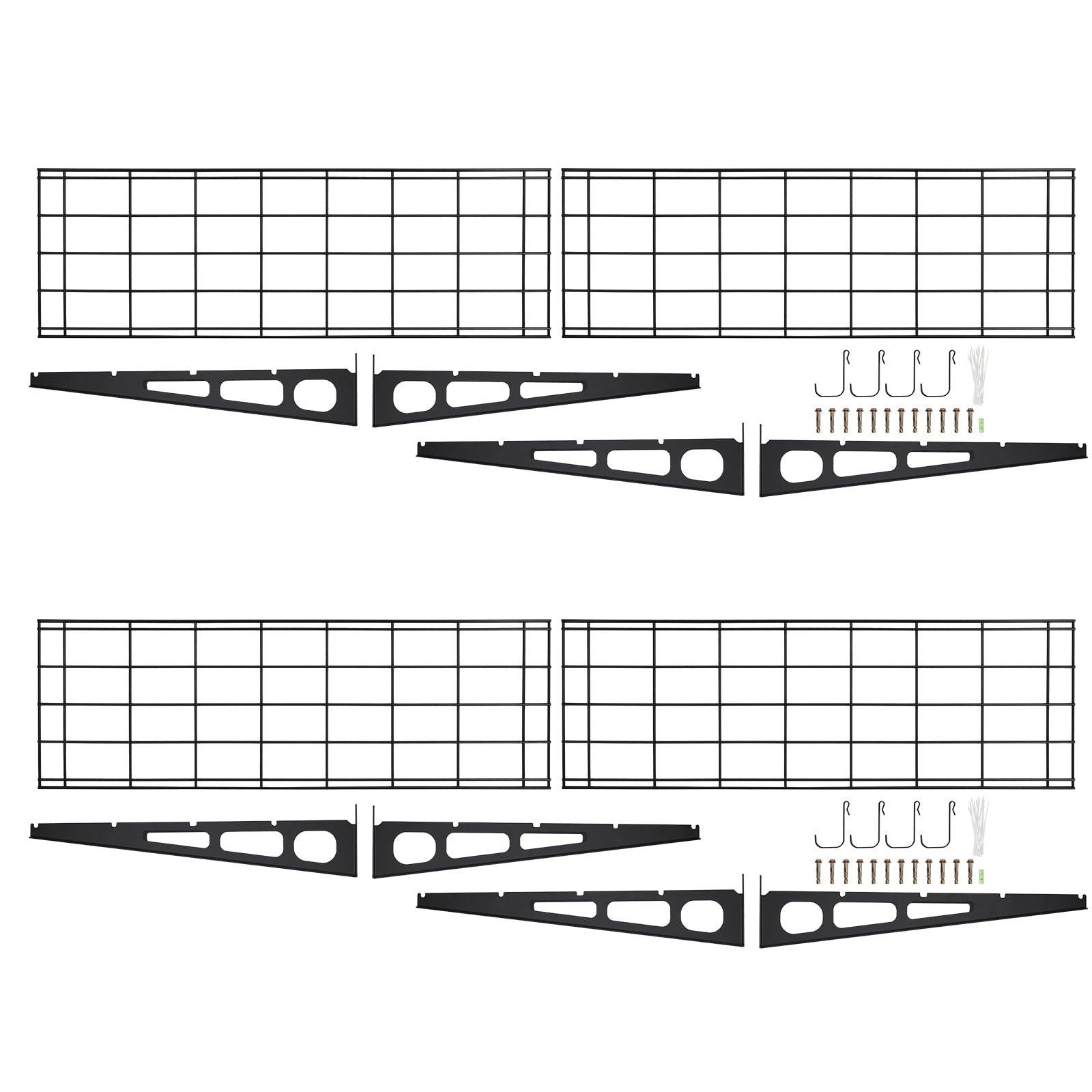 Scaffali da parete per garage in acciaio per impieghi gravosi Garvee 6x2 piedi, capacità di carico di 400 libbre, antiscivolo, modulari, con ganci, neri, set di 2, officina e garage