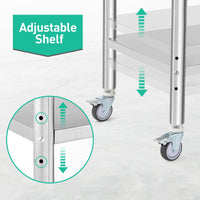 Tavolo da Lavoro in Acciaio Inossidabile Garvee 48x24x35" - 3 Livelli, Altezza Regolabile, 4 Ruote - Ideale per Festa del Papà in Cucina e Ristorante
