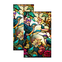 Garvee Pellicola per Finestra Retro PVC Hummingbird Flower, Privacy Non Adhesive, Stained Glass, Vinile Eco-Friendly, 45x100cm, Bagno e Decorazioni