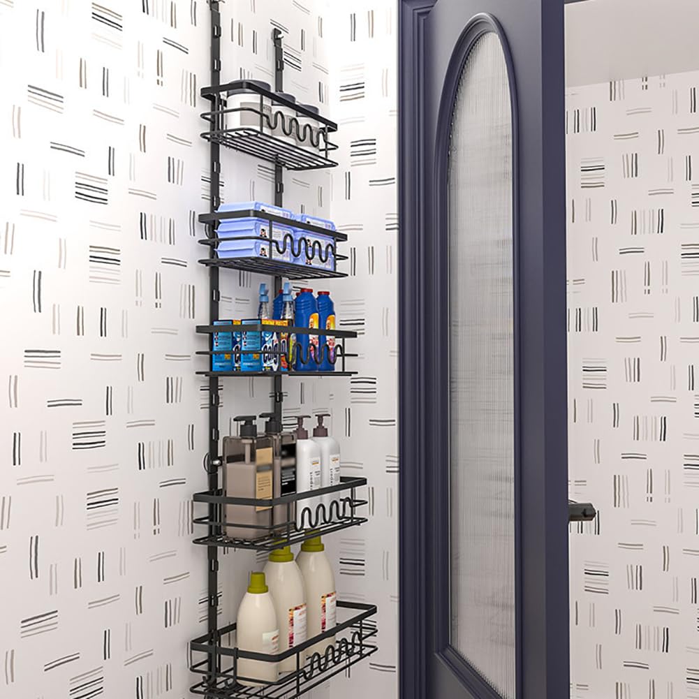 Garvee Organizer per dispensa da appendere alla porta, porta spezie in metallo a 5 ripiani, antiruggine, versatile, sicuro per cucina e bagno, multicolore