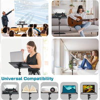Supporto per proiettore Garvee con supporto per laptop regolabile in altezza, 26-63 pollici, robusto treppiede in metallo, antiscivolo, pieghevole per ufficio, palco e studio, nero