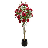 Garvee Albero di Rose Artificiali 1,5m con Rose Rosse Realistiche e Vaso Stabile per Decorazione Interna ed Esterna Coperta - Black Flower Pot