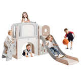 Garvee 8 in 1 Scivolo per bambini, parco giochi per interni ed esterni, con scala di arrampicata, canestro da basket, tavolo da disegno telescopico in HDPE, spazio di archiviazione per giardino - Rosa