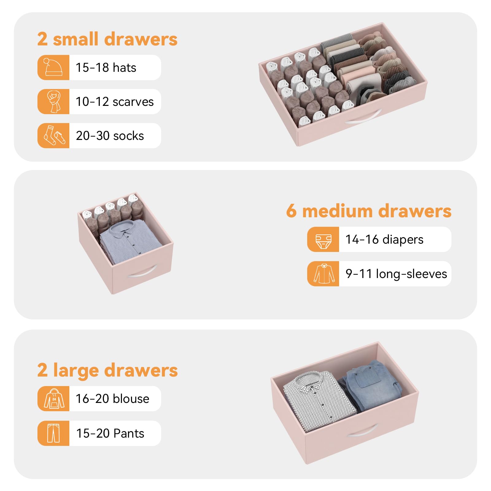 Cassettiera GARVEE con cassetti, credenza con 10 cassetti in tessuto e 3 prese di corrente, cassettiera per soggiorno, credenza per ingresso, mobile contenitore con rivestimento in tessuto, robusta struttura in metallo, piano in legno