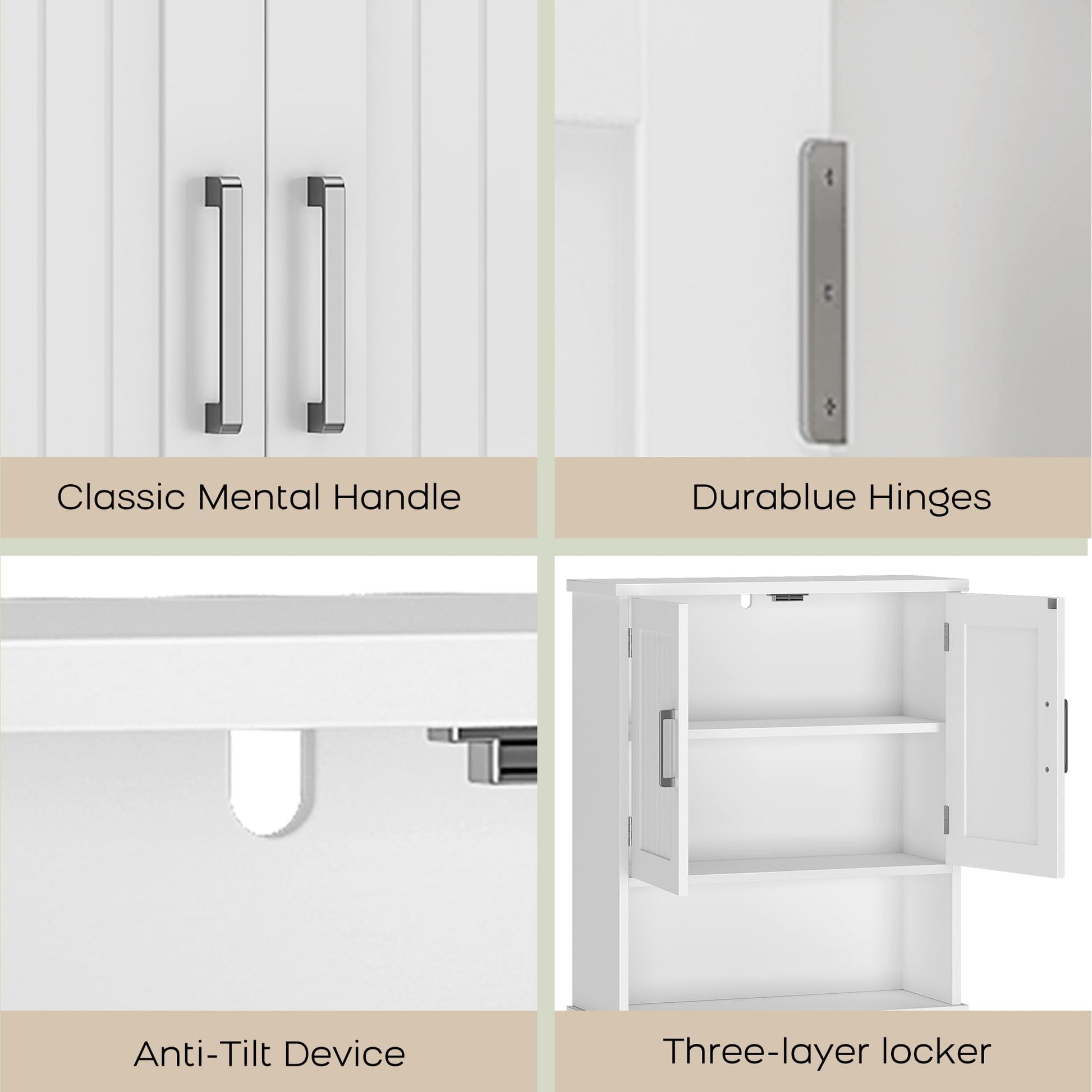 Mobiletto portaoggetti sopra il WC Garvee, in MDF con doppia ante e protezione antiribaltamento, per bagno e lavanderia, bianco, salvaspazio, versatile