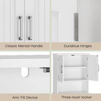 Mobiletto portaoggetti sopra il WC Garvee, in MDF con doppia ante e protezione antiribaltamento, per bagno e lavanderia, bianco, salvaspazio, versatile