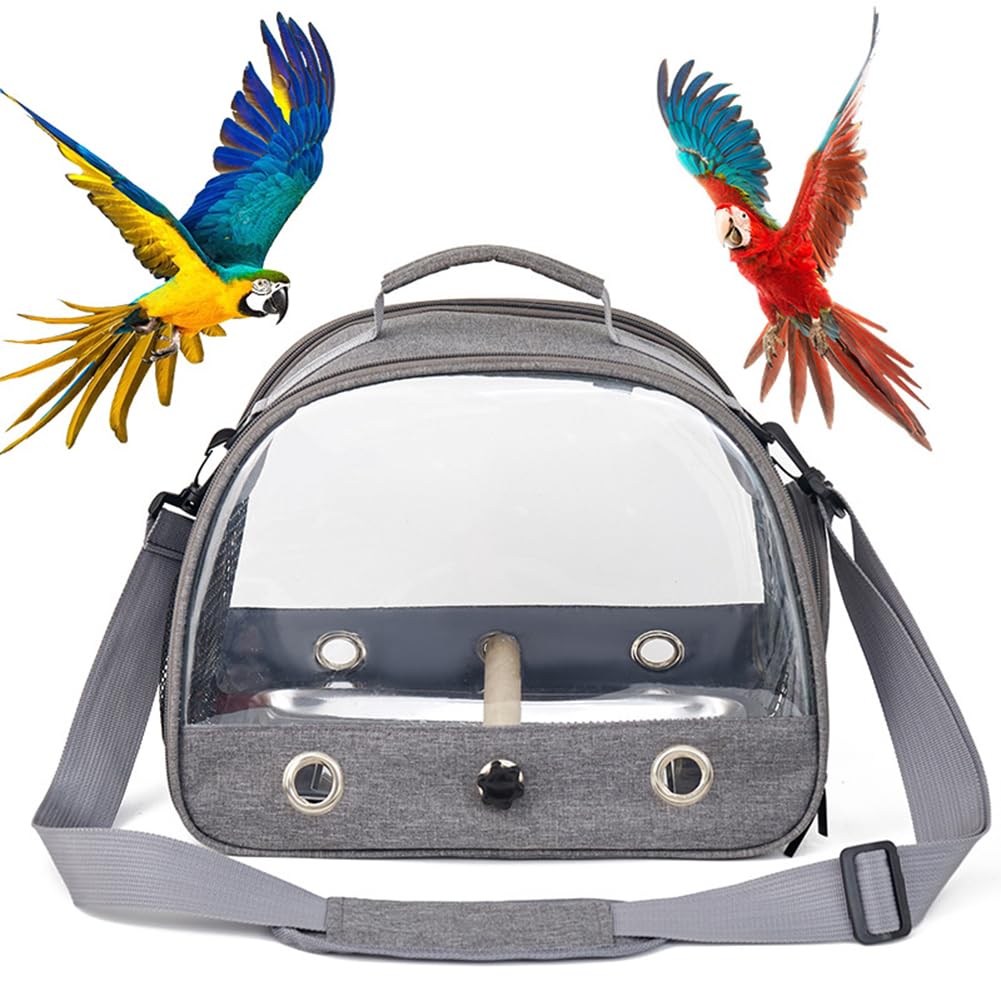 Garvee Bird Travel Carrier con vassoio in acciaio inossidabile, leggero, traspirante, tracolla regolabile per parrocchetti e piccoli uccelli, 24x33x26 cm, trasparente