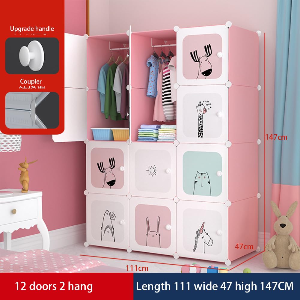 Garvee Armadio Modulare per Bambini, Organizzatore Fai da Te con 12 Cubi Rosa per Camera da Letto e Corridoio, Salvaspazio, Robusto e Versatile