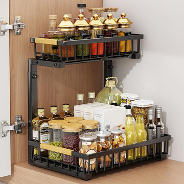Garvee Organizer sottolavello in formato L con ripiano scorrevole a 2 livelli per cucina e bagno, altzza regolabile, antiruggine, acciaio al carbonio