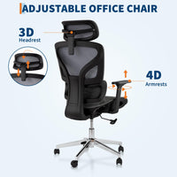 Sedia da ufficio ergonomica Garvee con rete traspirante, braccioli 3D, altezza del sedile regolabile, poggiapiedi in acciaio, reclinazione di 135°, grigia per ufficio e gaming