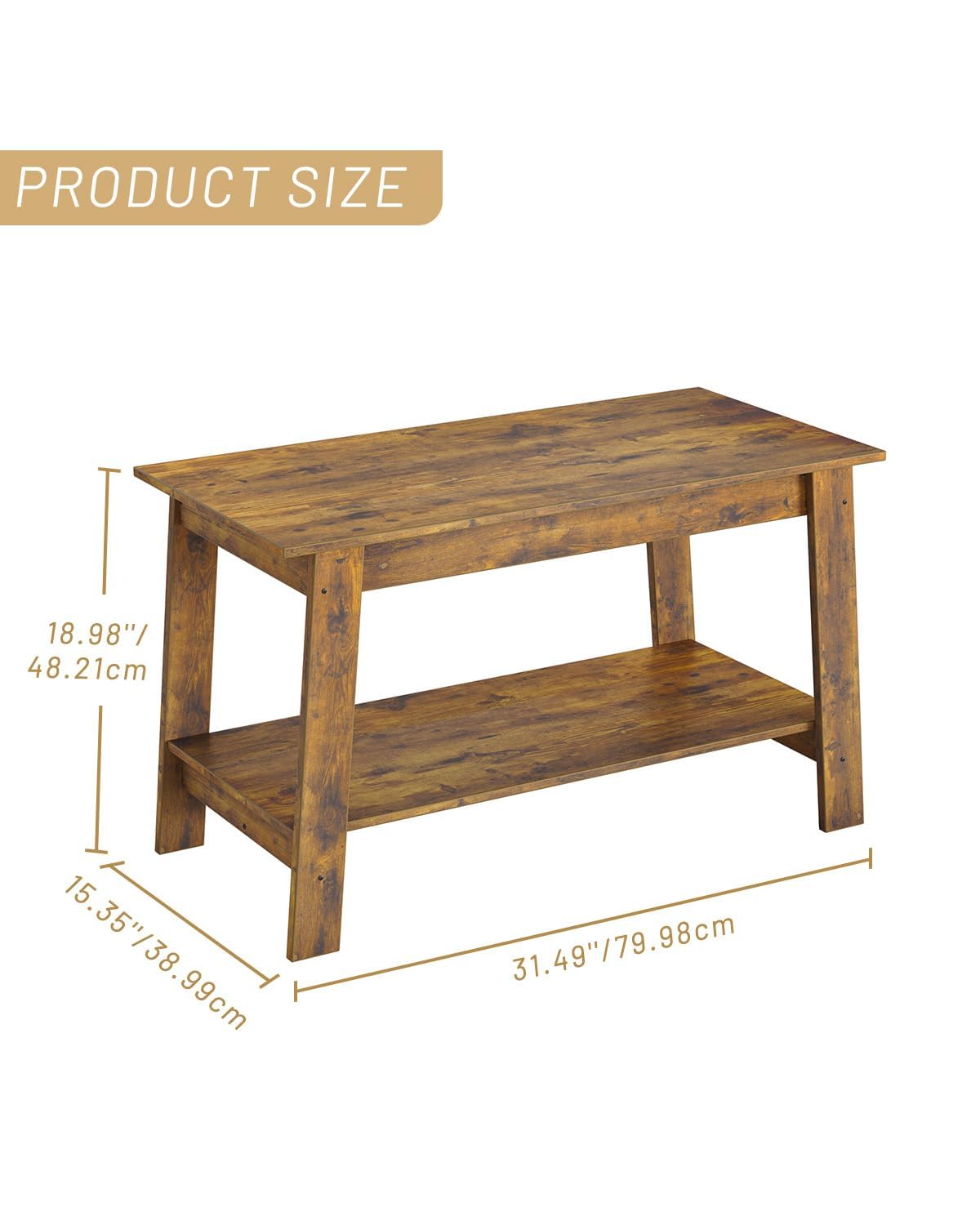 Tavolino rustico Garvee con 2 ripiani per soggiorno e ufficio, 31,49x15,35x18,89 pollici, grigio