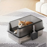 Garvee Lettiera per Gatti in Acciaio Inossidabile Antigraffio con Apertura Laterale, Nero 15,2 cm Profonda, Grande con Coperchio e Paletta - Nero