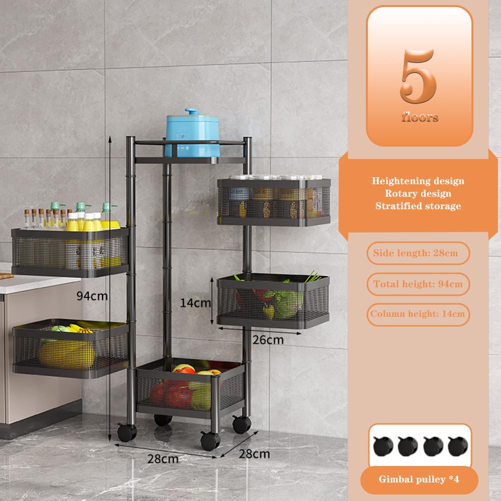 Carrello in metallo nero a 5 ripiani Garvee, 94x28x28 cm, carrello da cucina per carichi pesanti in magazzini, garage e negozi al dettaglio con struttura durevole