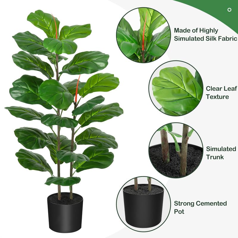 Garvee 39 pollici artificiale Ficus Lyrata albero di plastica per ufficio e soggiorno verde realistico facile da curare