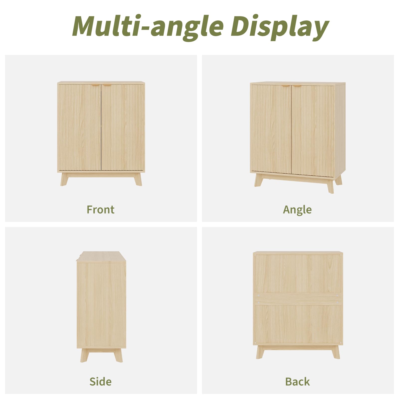 Mobile buffet Garvee con spazio di archiviazione, credenza in legno, 2 ante, ripiani regolabili, design scanalato, maniglie in metallo, naturale, sala da pranzo e soggiorno