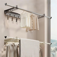 Stendibiancheria estensibile da parete Garvee 103,2-151,2 cm, bianco, robusto stendibiancheria da parete con 7 clip, salvaspazio per balcone e uso interno