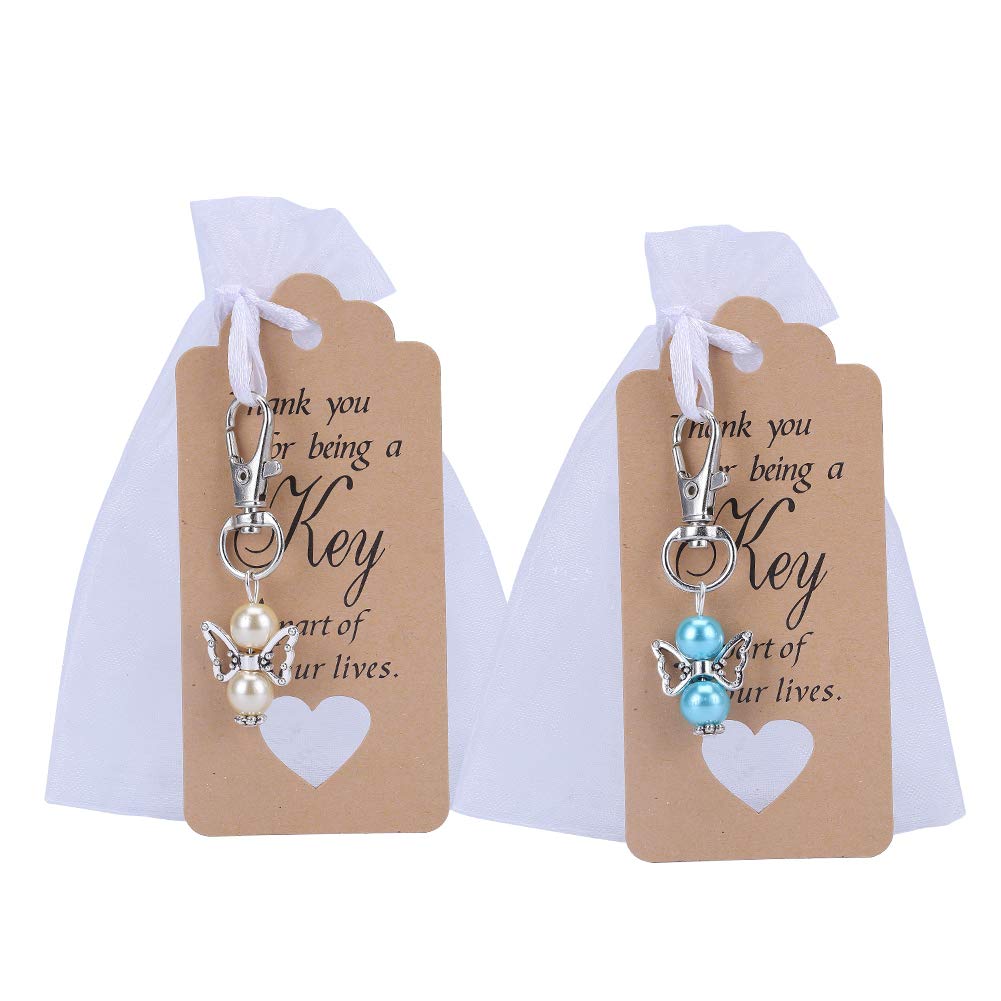 Set portachiavi Garvee Guardian Angel, 20 pezzi con perla, lega di zinco, sacchetto in organza per baby shower e matrimonio, 2.1 pollici, trasparente