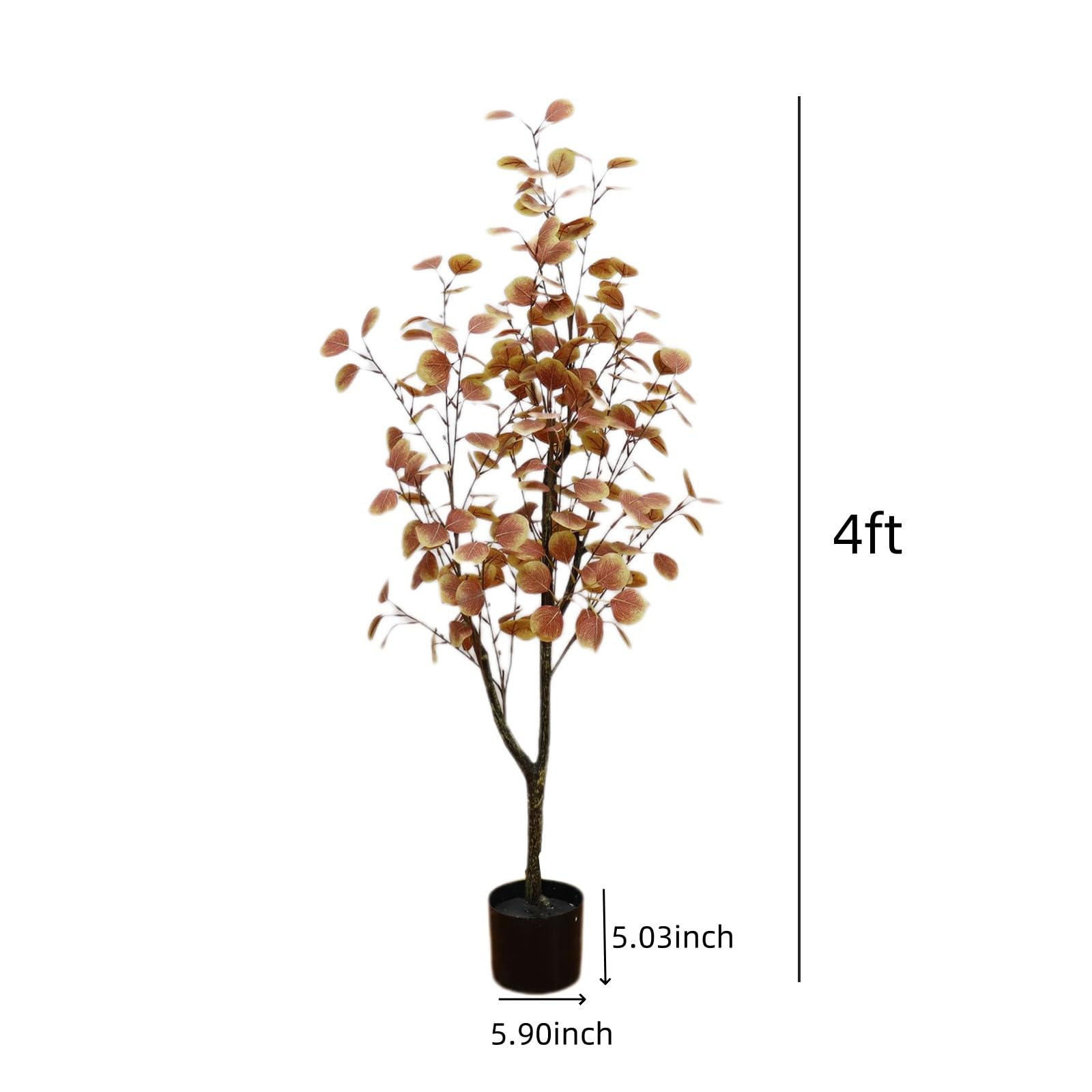 Albero di eucalipto artificiale Garvee da 4 piedi con vaso di plastica per decorazioni interne ed esterne, facile da pulire, foglie di seta, foglie autunnali realistiche