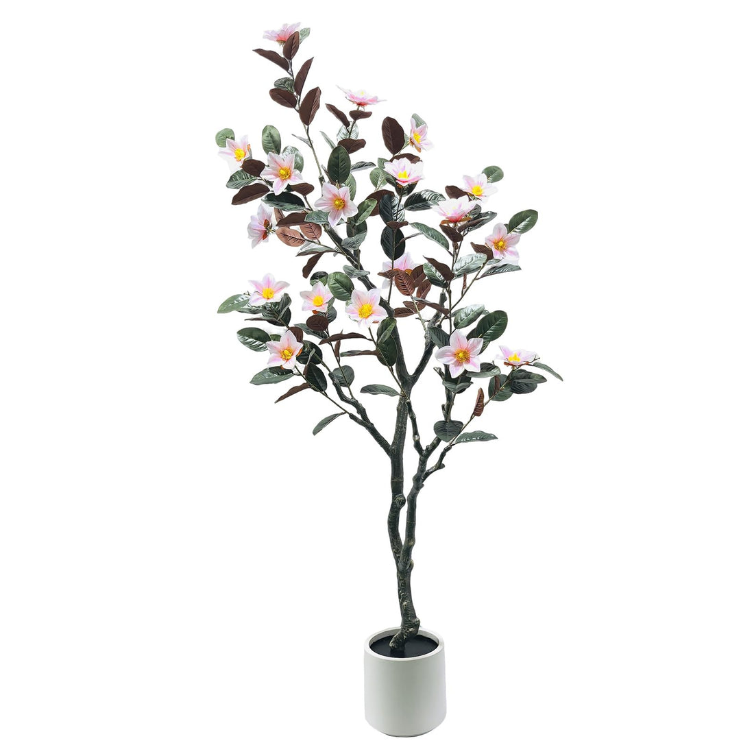 Albero di magnolia artificiale Garvee da 6 piedi con fiori e foglie in fiore, vaso robusto per soggiorno ufficio, verde