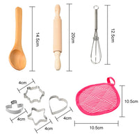 Set da cucina per bambini Garvee, 11 pezzi, con cappello da cuoco a righe rosse e grembiule per giochi di ruolo in cucina, lavabile, sicuro, rosso