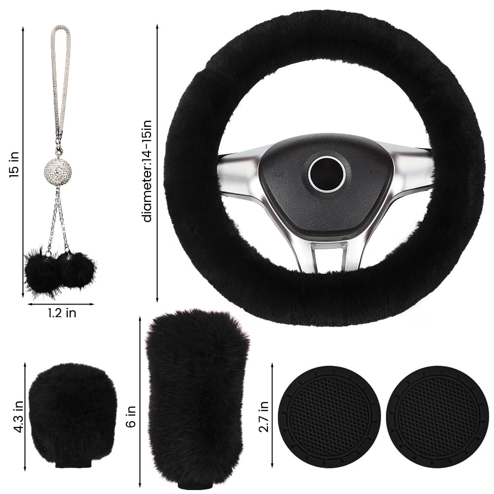 Garvee Set coprivolante soffice da 6 pezzi con coprifreno a mano e portachiavi per auto, nero invernale