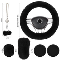 Garvee Set coprivolante soffice da 6 pezzi con coprifreno a mano e portachiavi per auto, nero invernale