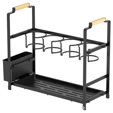 Organizzatore per bottiglie d'Acqua Garvee, portabicchieri a due livelli, scaffale portaoggetti in acciaio al carbonio con ripiano per piccole cucine piani di lavoro, nero, compatto