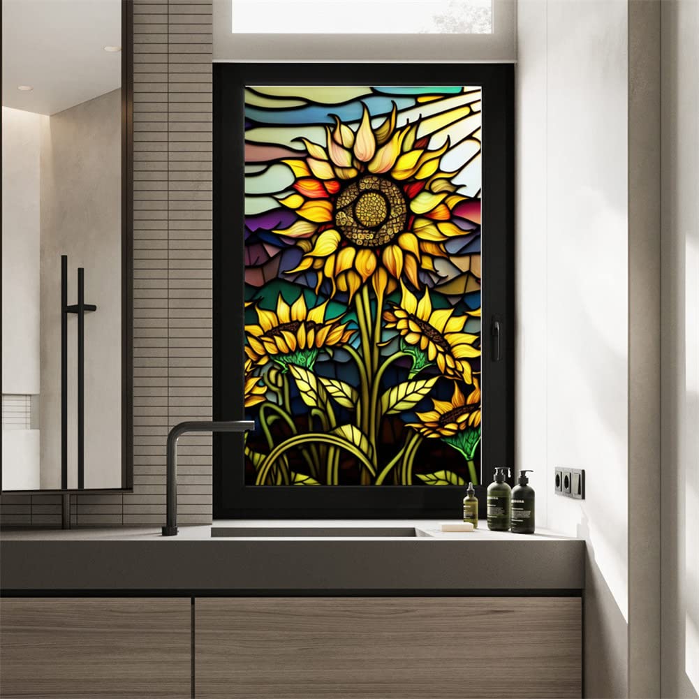 Pellicola per finestre Garvee con motivo a girasole, statica, protezione UV, 60x100 cm, autoadesiva, per casa e ufficio