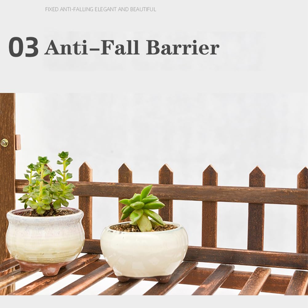 Portavasi in legno Garvee con ruote, scaffale per piante da balcone a 7 ripiani, 95x93x25 cm, legno naturale