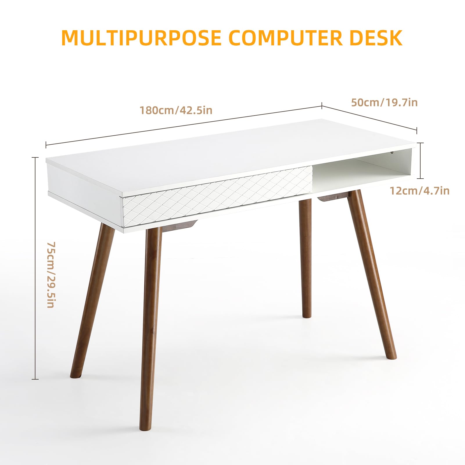 Scrivania moderna bianca Garvee con cassetti per ufficio e camera da letto 42,5"x19,7"x29,5" in legno