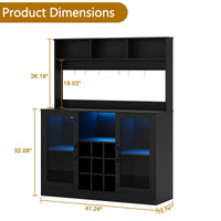 Mobile bar per vino Garvee con luce LED e presa, 9 portabottiglie e 6 ganci, in truciolato, per cucina e soggiorno, ripiano regolabile, design moderno